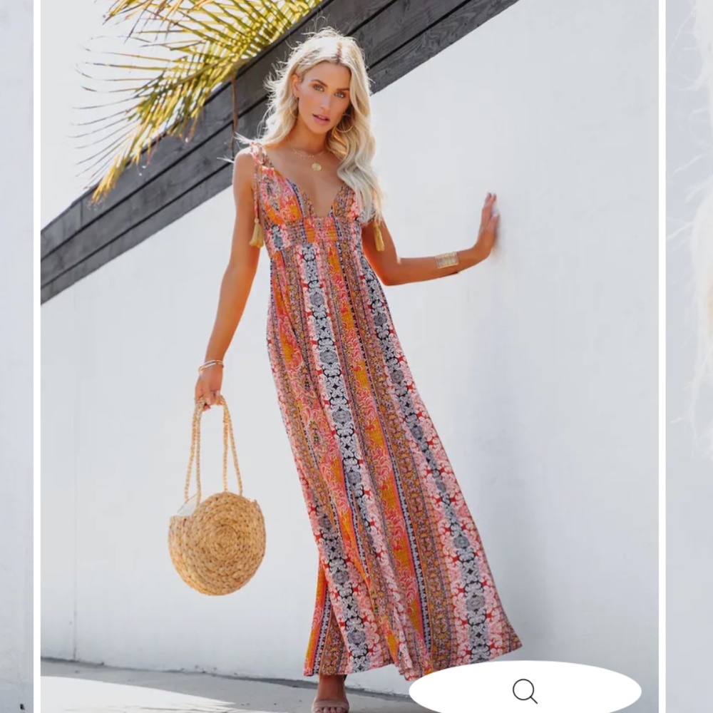 VICI- For Sunny Days Printed Shimmer Maxi Dress - Pink Multi